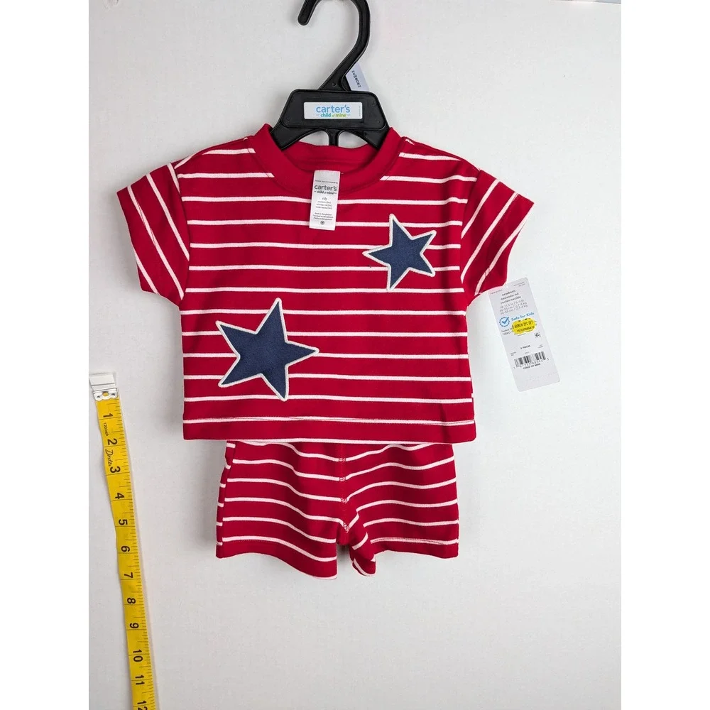 Carters Child of Mine Newborn Red White Striped Star 4th of July 2pc Outfit Set